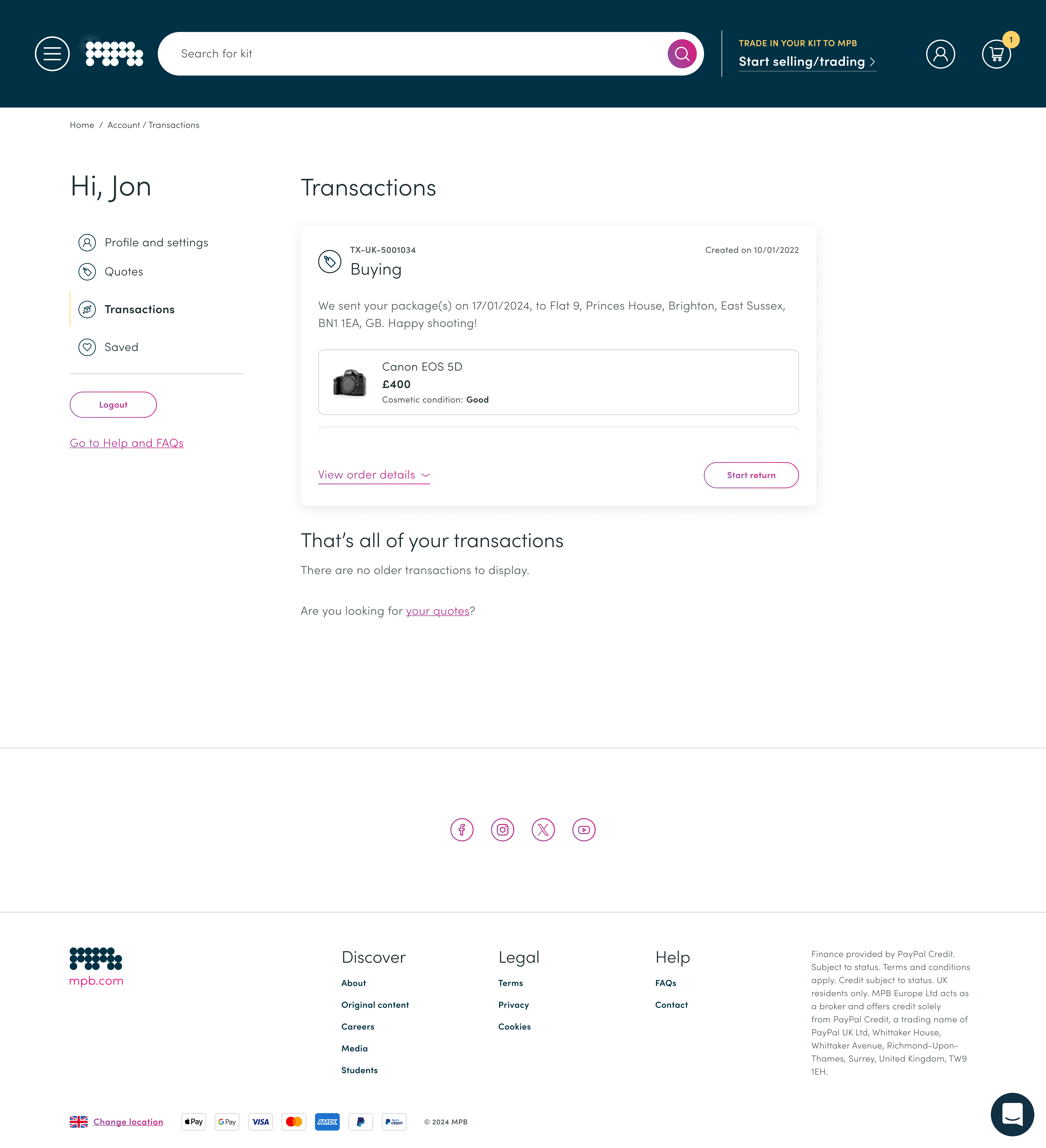 Self-serve returns interface